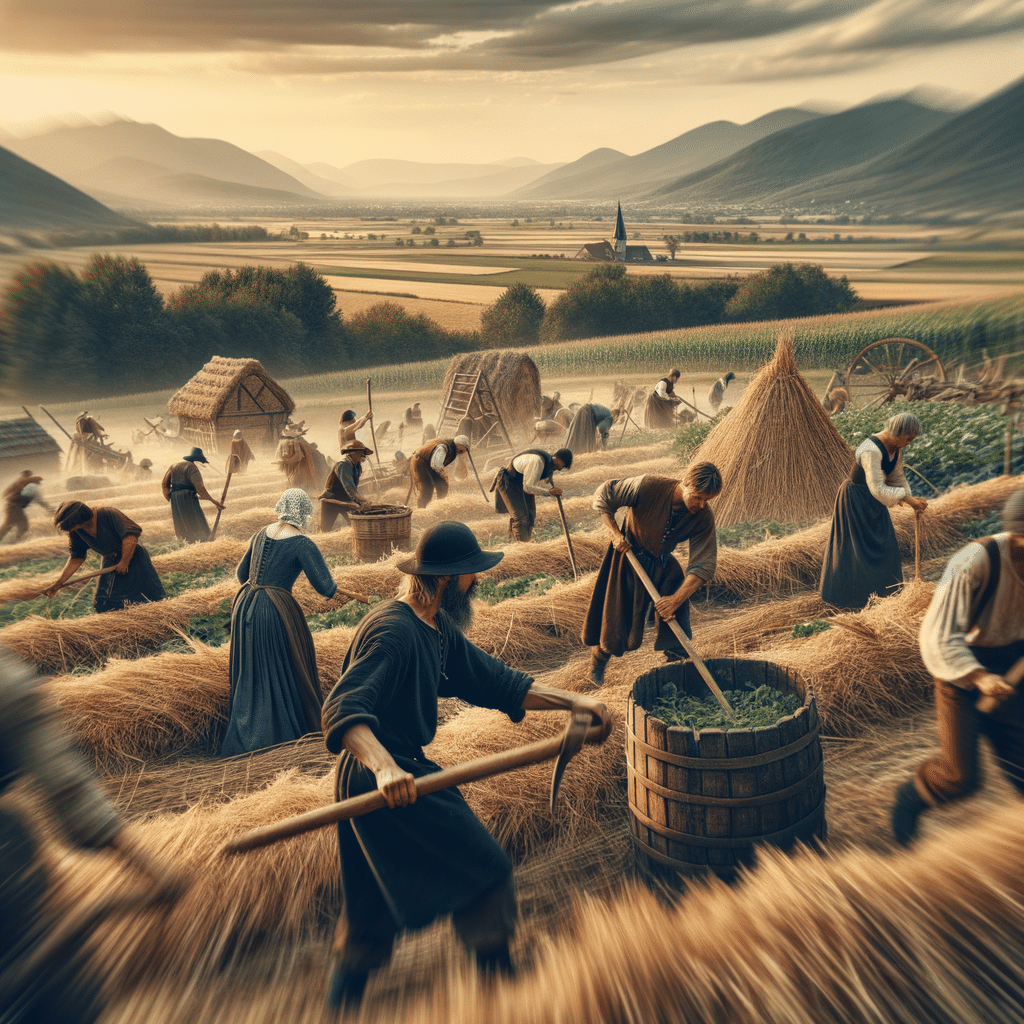 Medieval peasants working